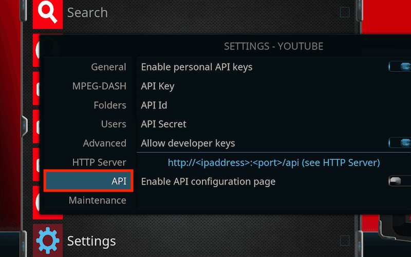Kodi YouTube API key налаштування